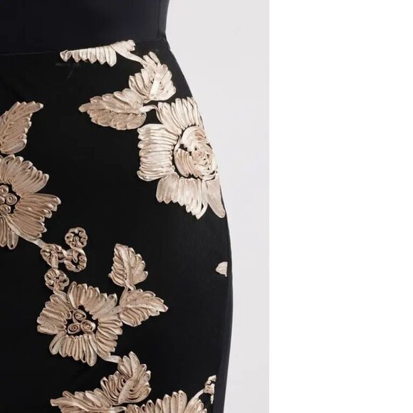 NIKKI LUND Vivica Floral Soutache Long SKIRT Size L Black Embroidery Stretch NEW - Picture 3 of 9